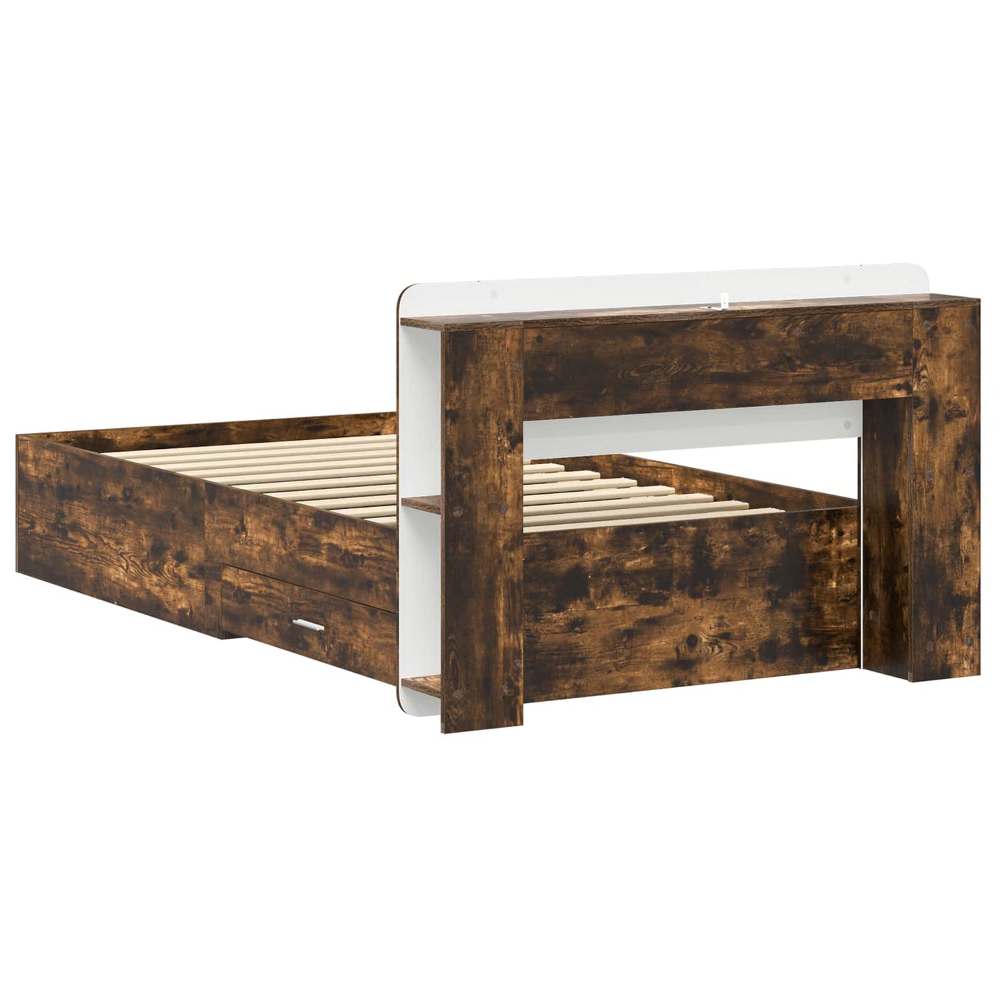 Bed Frame with Storage Smoked Oak 100 x 200 cm Engineered Wood