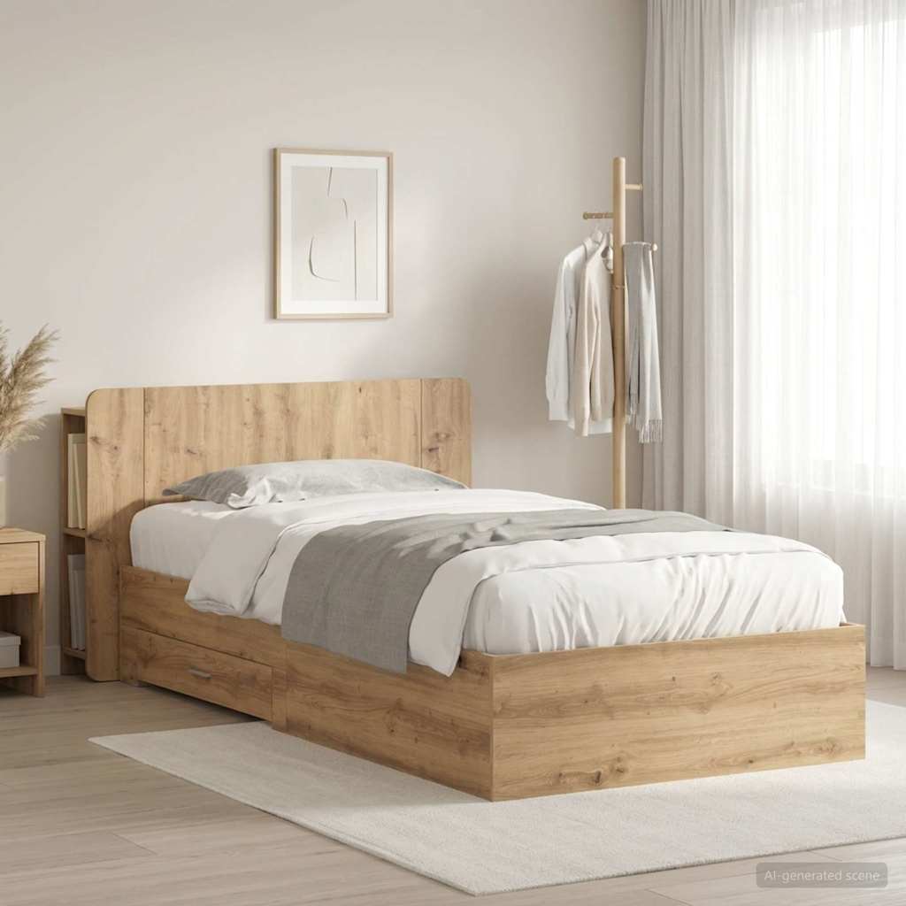 Bed Frame with Storage Artisan Oak 90 x 200 cm Engineered Wood