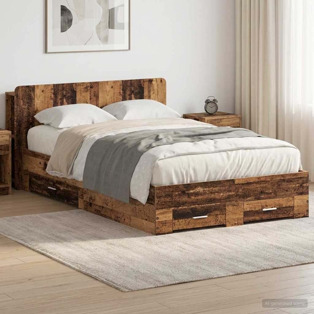 Bed Frame with Storage Old Wood 120 x 190 cm Engineered Wood