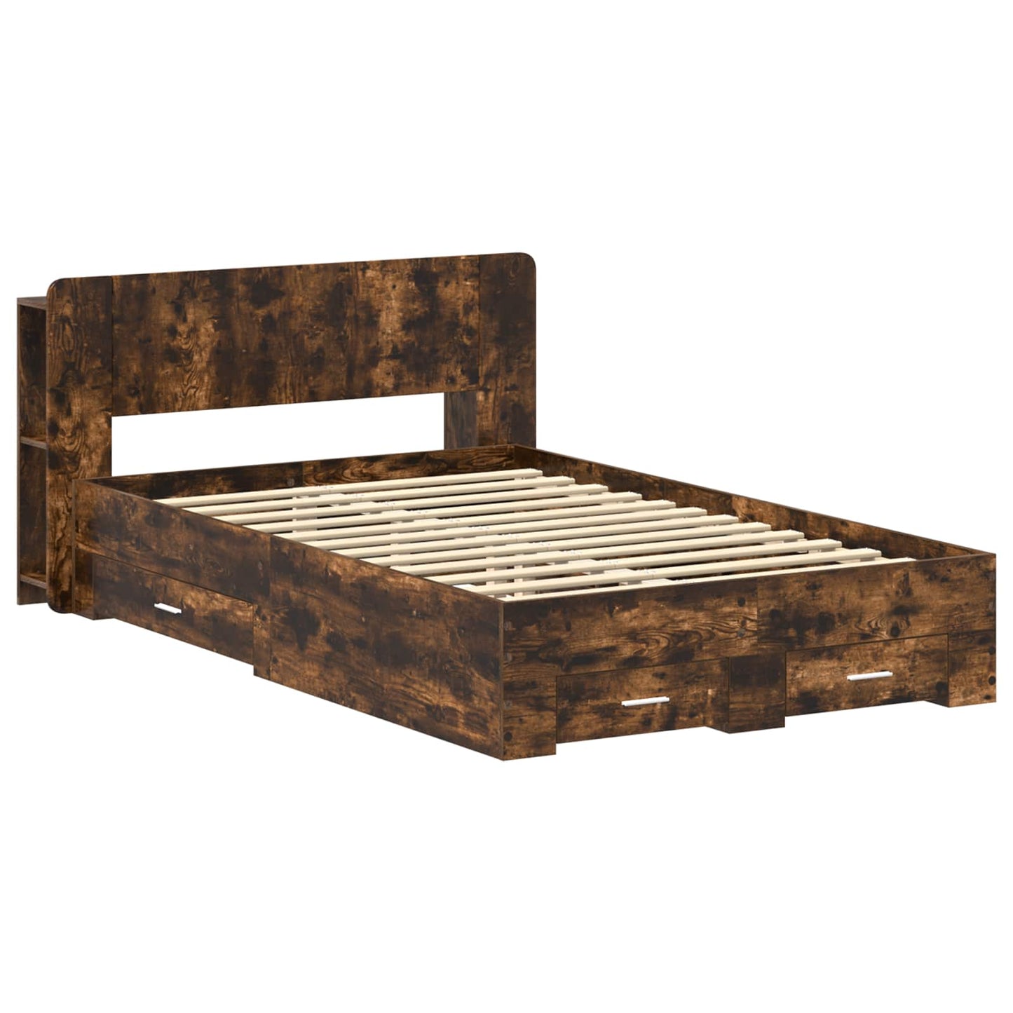 Bed Frame with Storage Smoked Oak 120 x 190 cm Engineered Wood