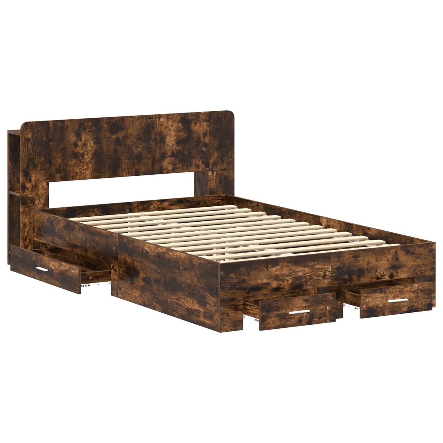 Bed Frame with Storage Smoked Oak 120 x 190 cm Engineered Wood
