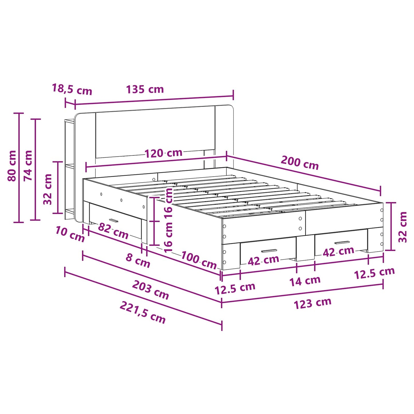 Bed Frame with Storage Sonoma Oak 120 x 200 cm Engineered Wood