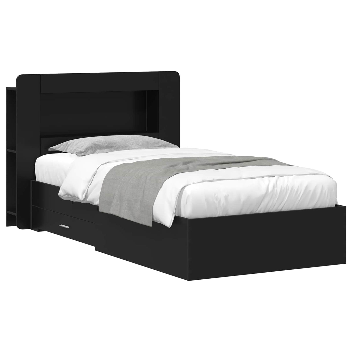 Bed Frame with Storage Black 75 x 190 cm Engineered Wood