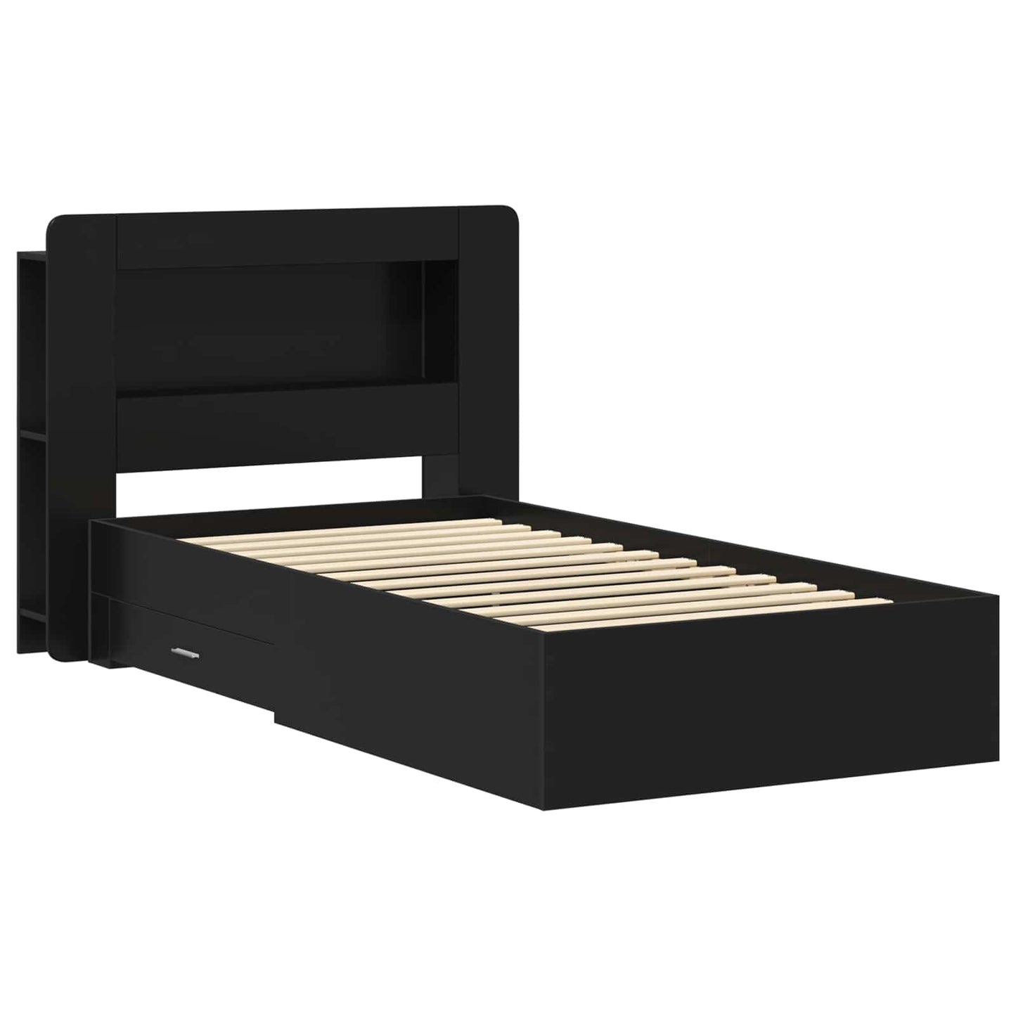 Bed Frame with Storage Black 75 x 190 cm Engineered Wood