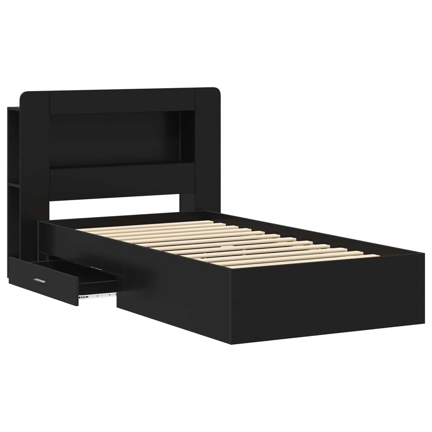 Bed Frame with Storage Black 75 x 190 cm Engineered Wood