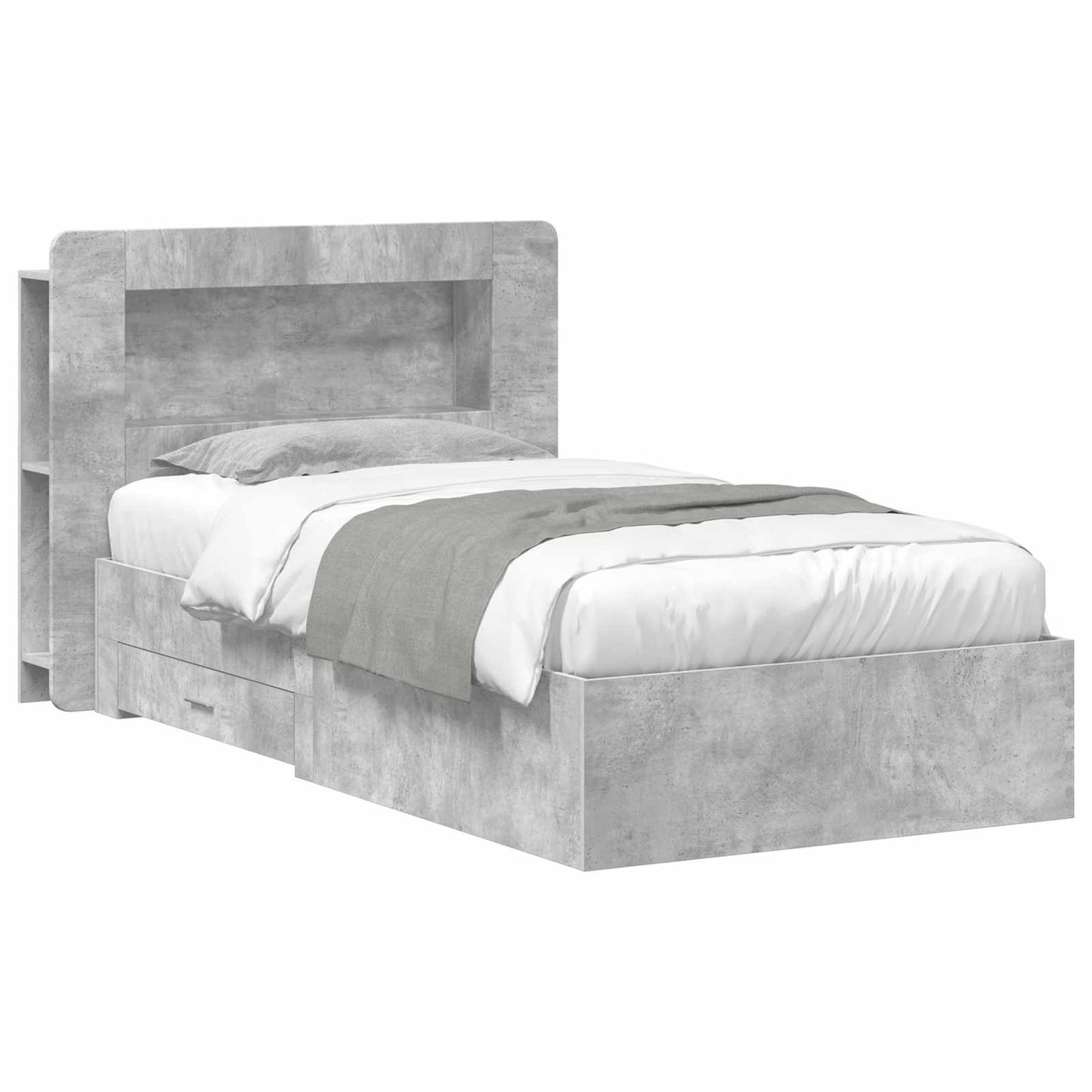 Bed Frame with Storage with Headboard Concrete Grey 75 x 190 cm