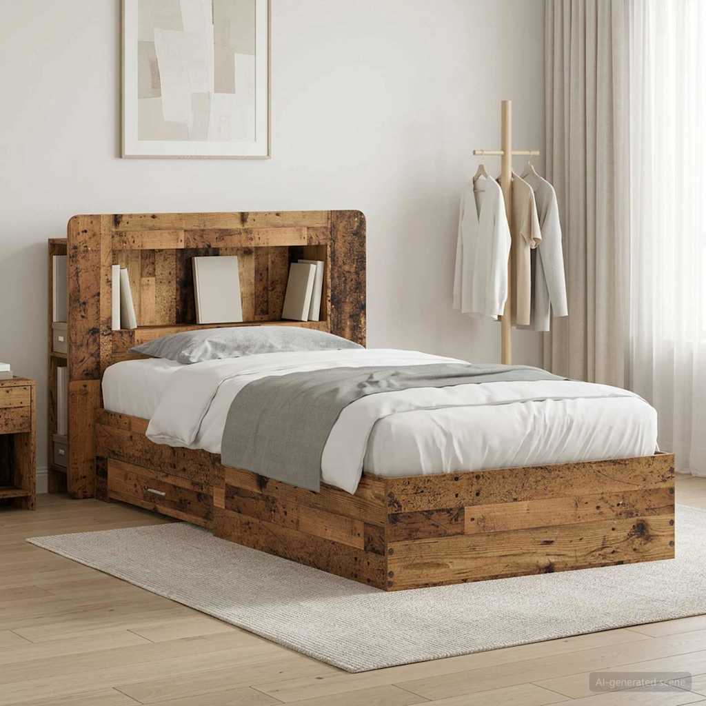 Bed Frame with Storage Old Wood 90 x 190 cm Engineered Wood