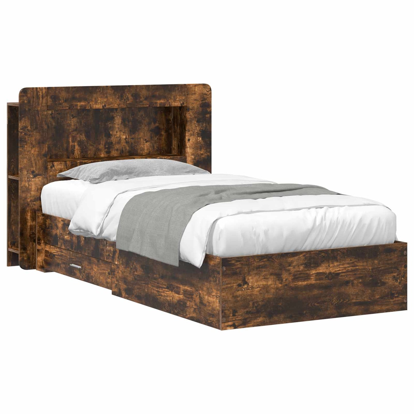 Bed Frame with Storage Smoked Oak 90 x 190 cm Engineered Wood