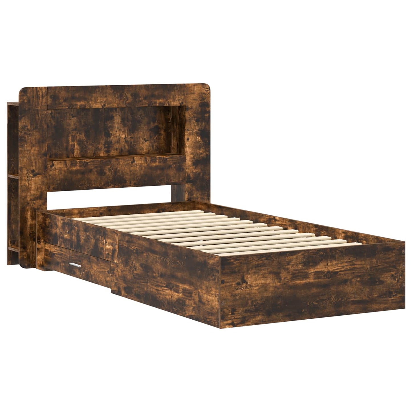 Bed Frame with Storage Smoked Oak 90 x 190 cm Engineered Wood