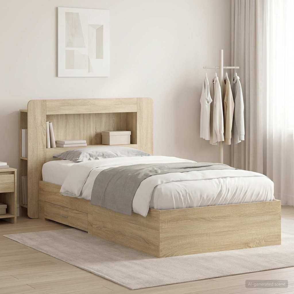 Bed Frame with Storage Sonoma Oak 90 x 190 cm Engineered Wood
