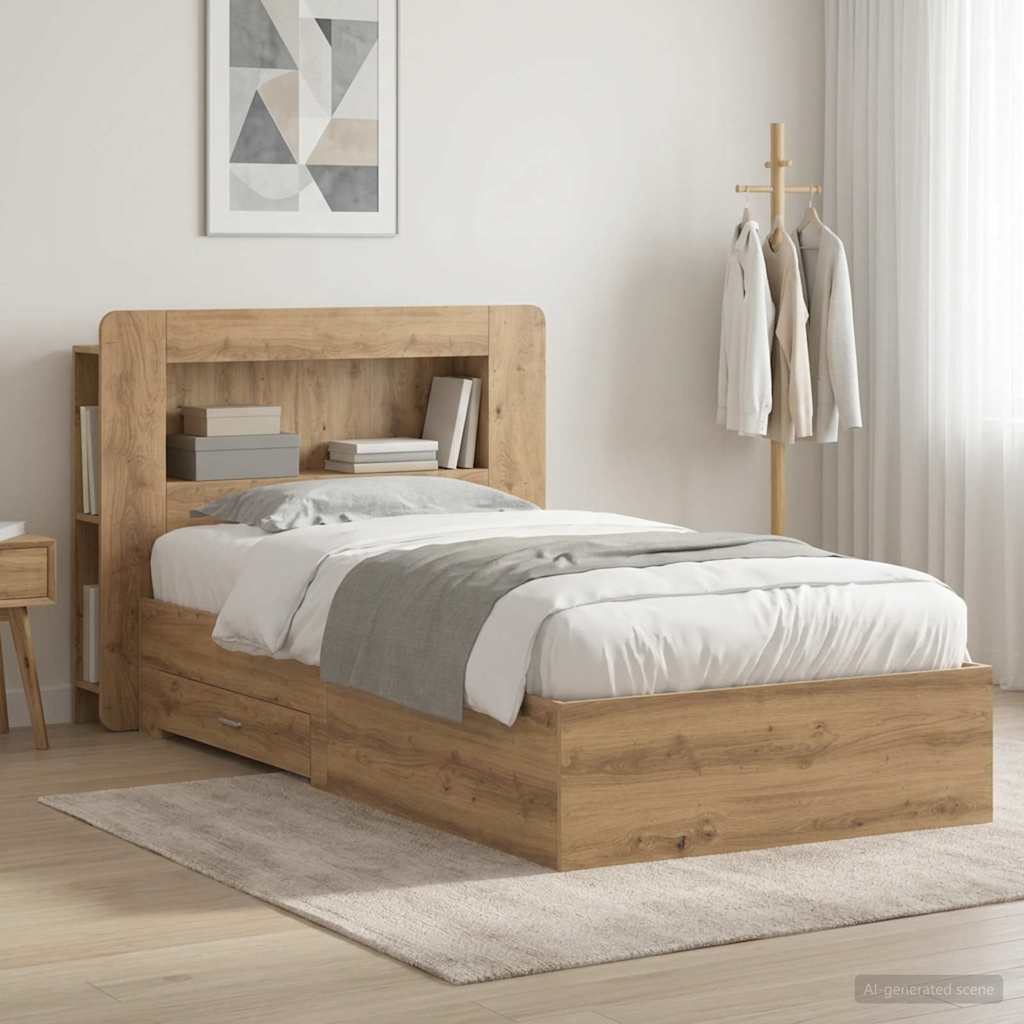 Bed Frame with Storage Artisan Oak 100 x 200 cm Engineered Wood