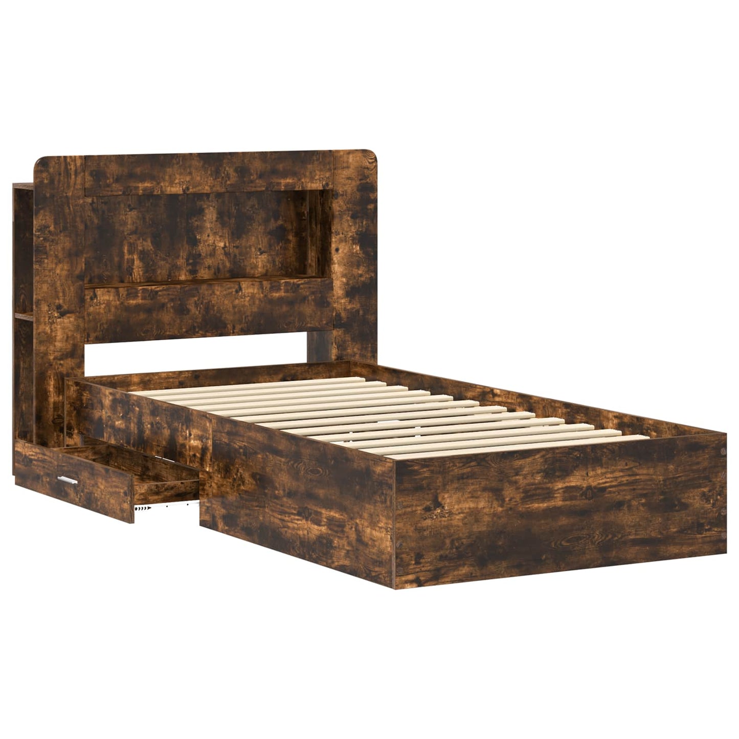 Bed Frame with Storage Smoked Oak 100 x 200 cm Engineered Wood