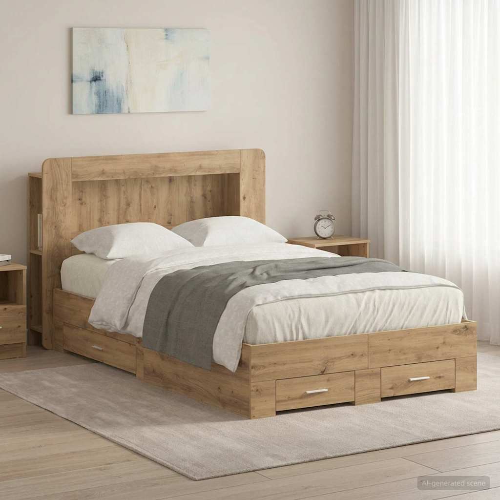 Bed Frame with Storage Artisan Oak 120 x 190 cm Engineered Wood