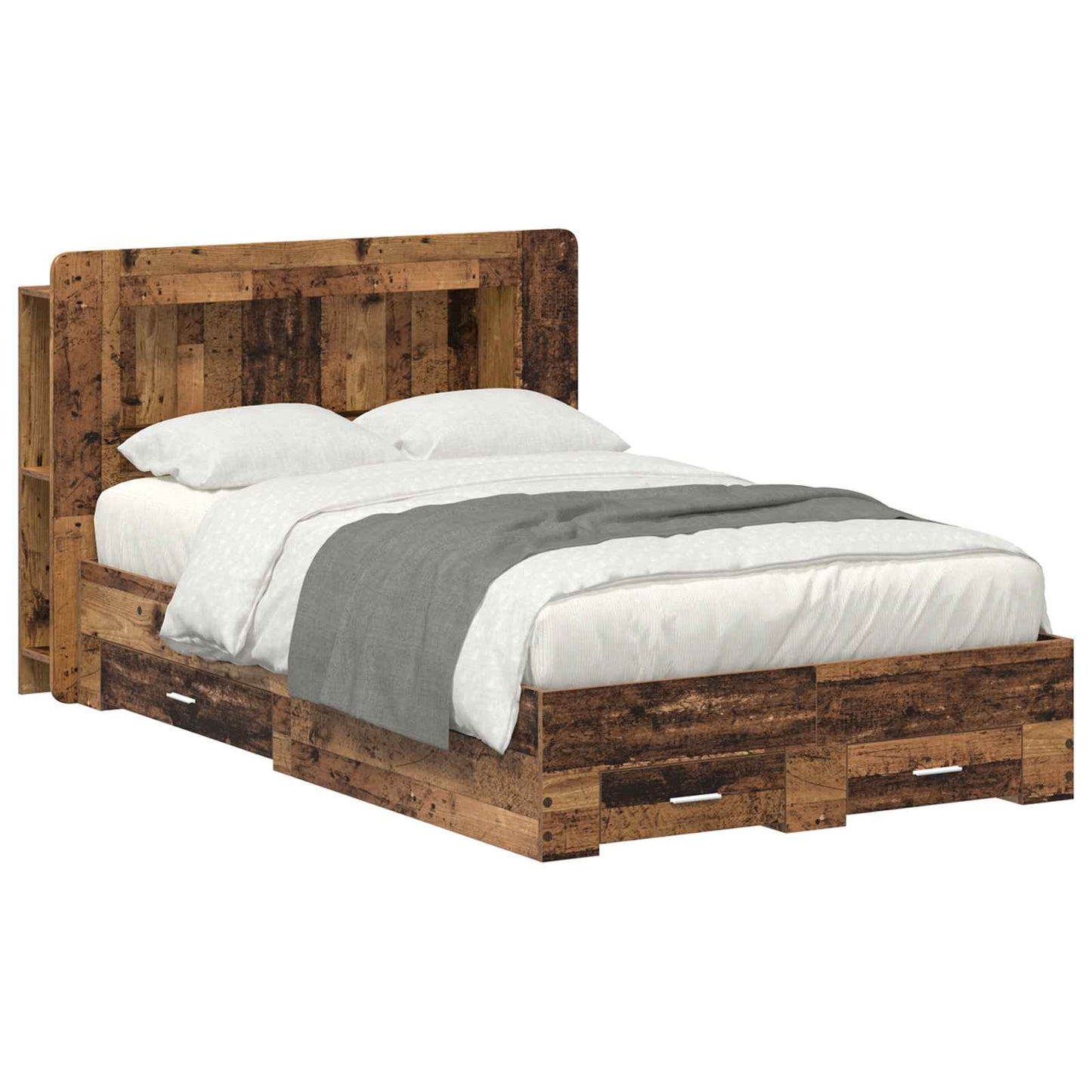 Bed Frame with Storage Old Wood 120 x 190 cm Engineered Wood