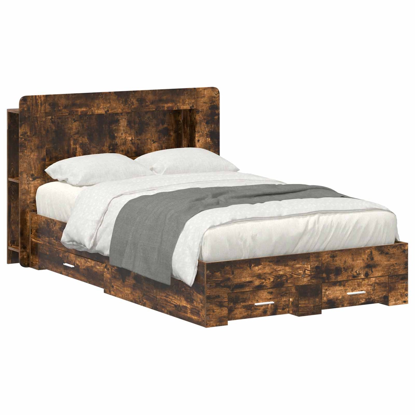 Bed Frame with Storage Smoked Oak 120 x 190 cm Engineered Wood