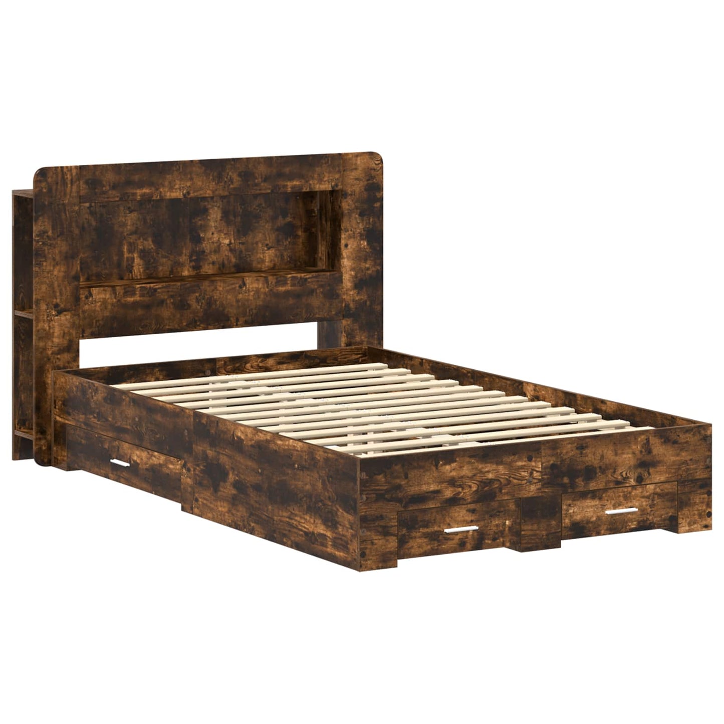 Bed Frame with Storage Smoked Oak 120 x 190 cm Engineered Wood