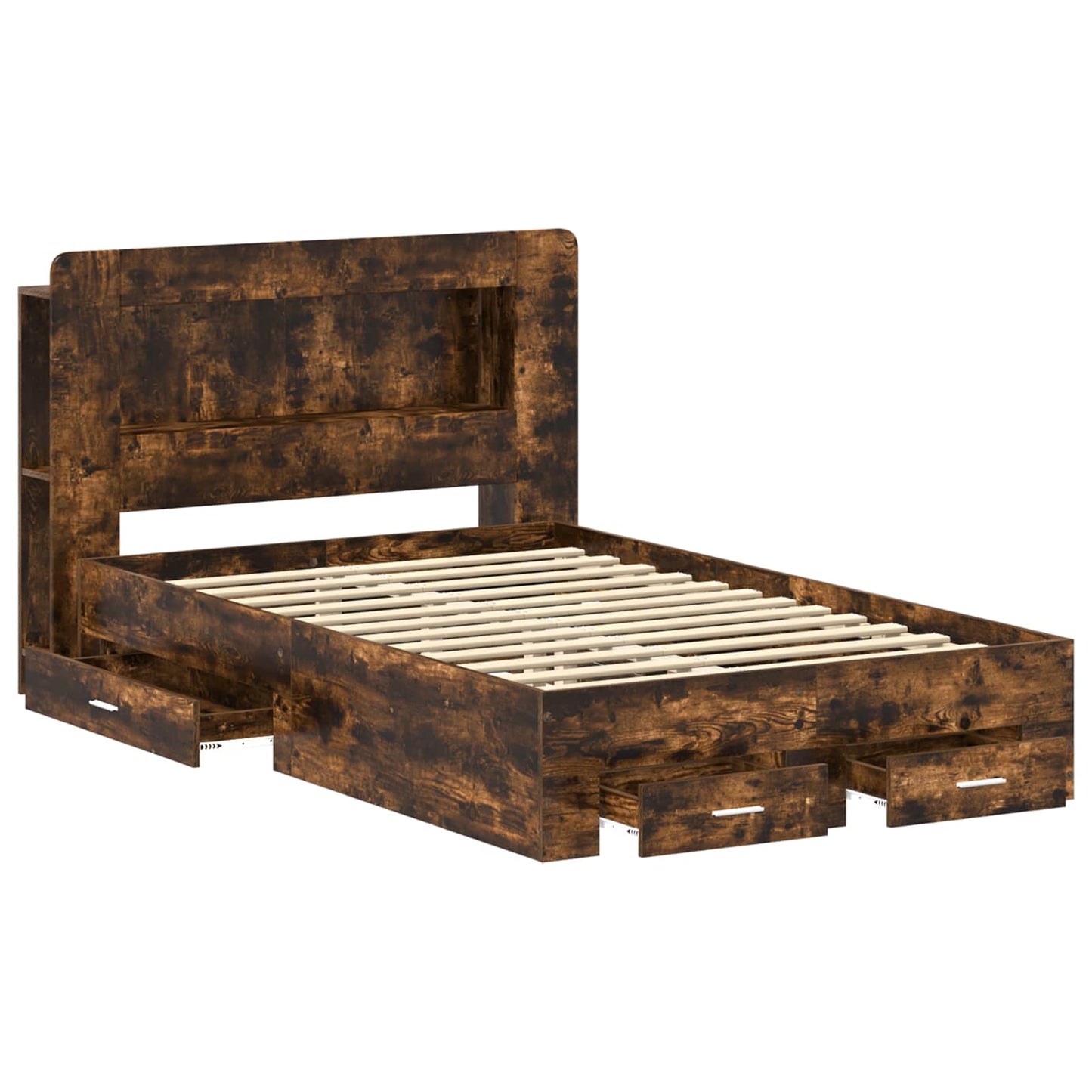 Bed Frame with Storage Smoked Oak 120 x 190 cm Engineered Wood