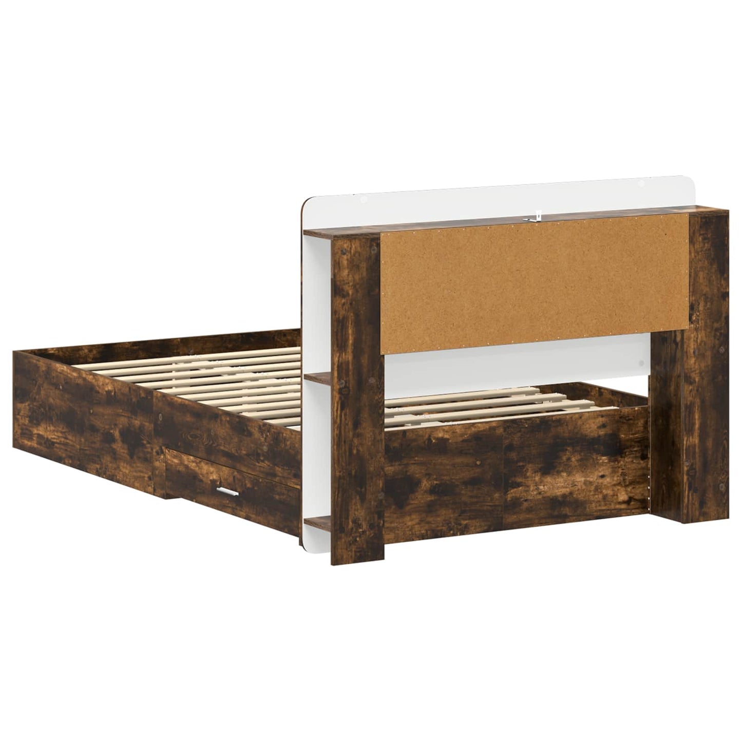 Bed Frame with Storage Smoked Oak 120 x 190 cm Engineered Wood