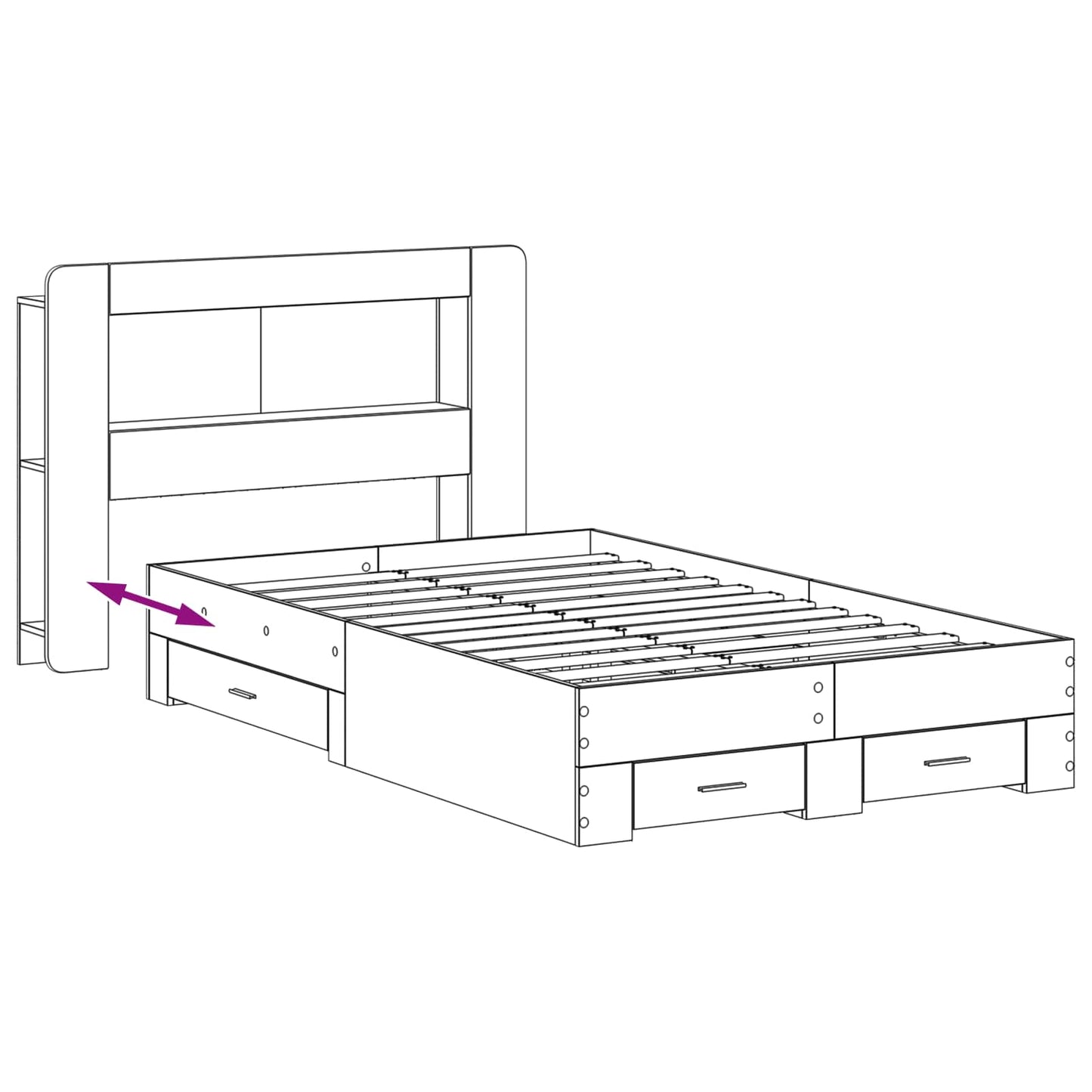 Bed Frame with Storage Smoked Oak 120 x 190 cm Engineered Wood