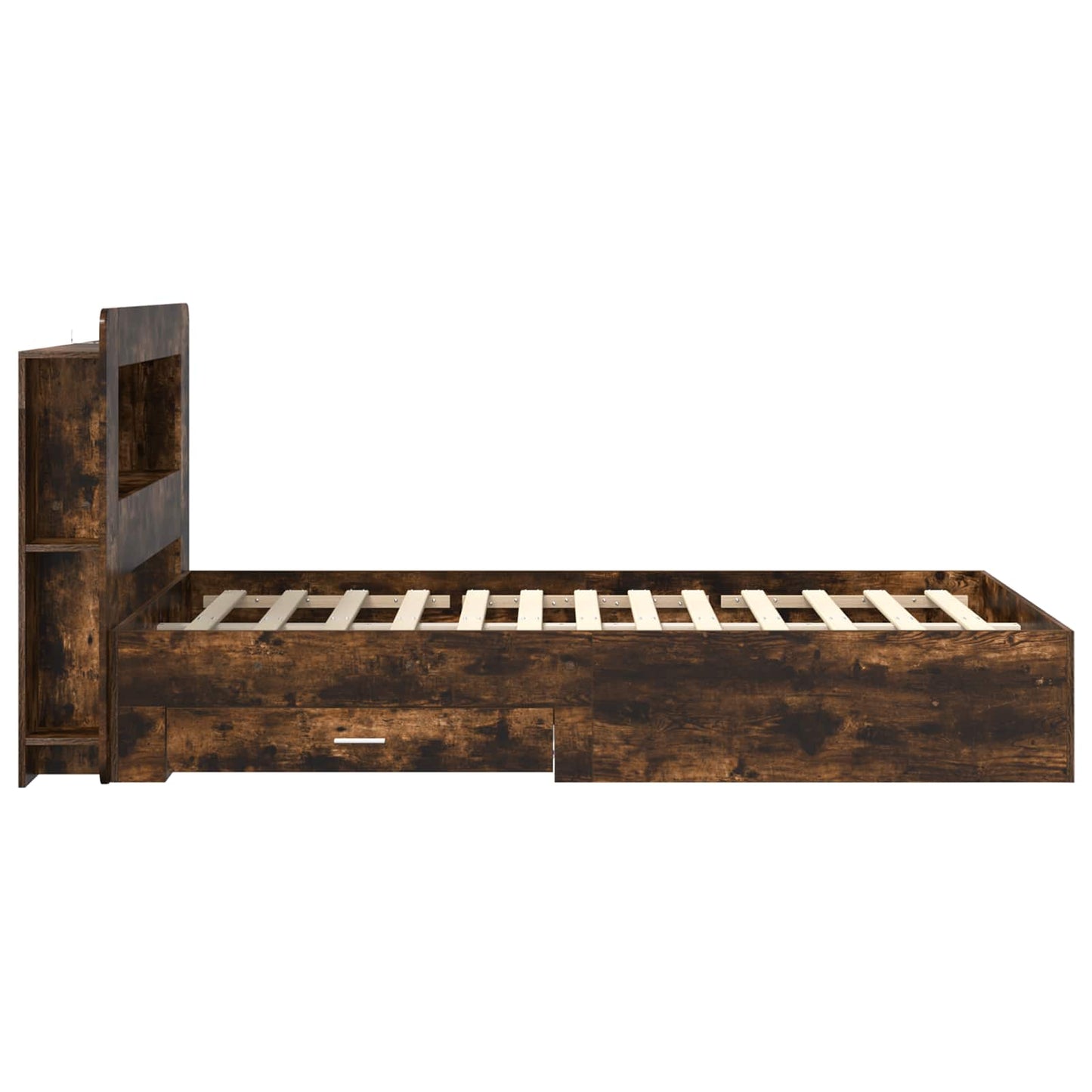 Bed Frame with Storage Smoked Oak 120 x 190 cm Engineered Wood