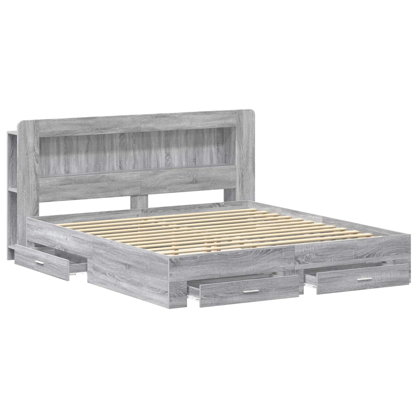 Bed Frame with Storage Grey Sonoma 200 x 200 cm Engineered Wood
