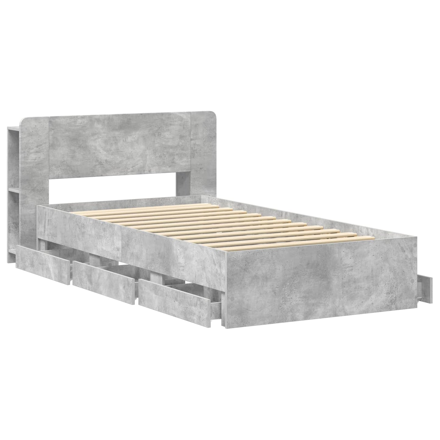 Bed Frame with Storage with Headboard Concrete Grey 75 x 190 cm