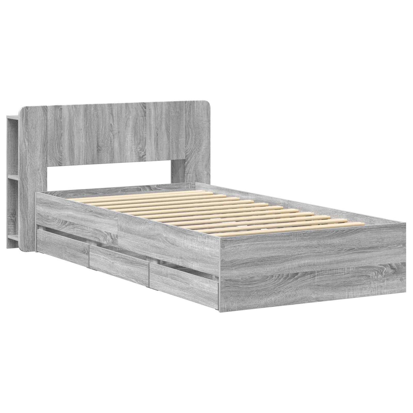 Bed Frame with Storage Grey Sonoma 75 x 190 cm Engineered Wood