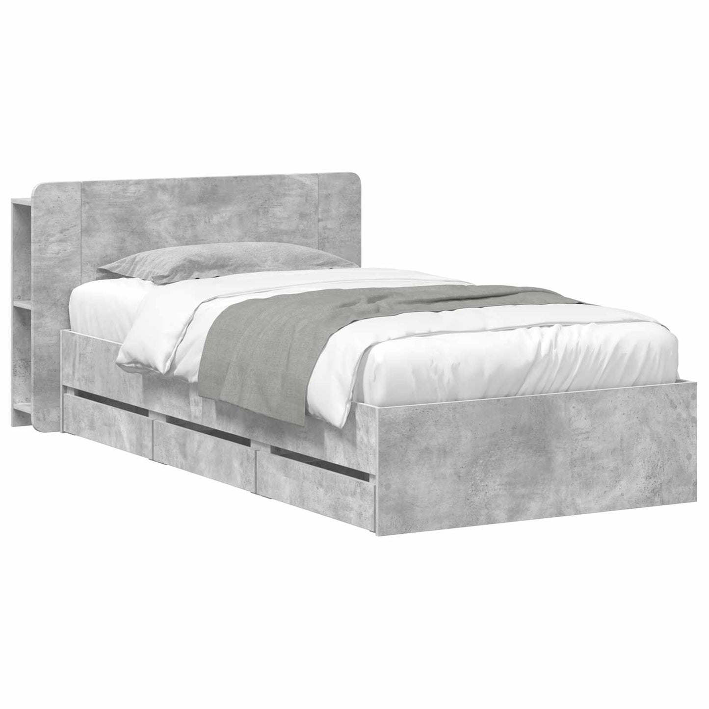 Bed Frame with Storage with Headboard Concrete Grey 80 x 200 cm