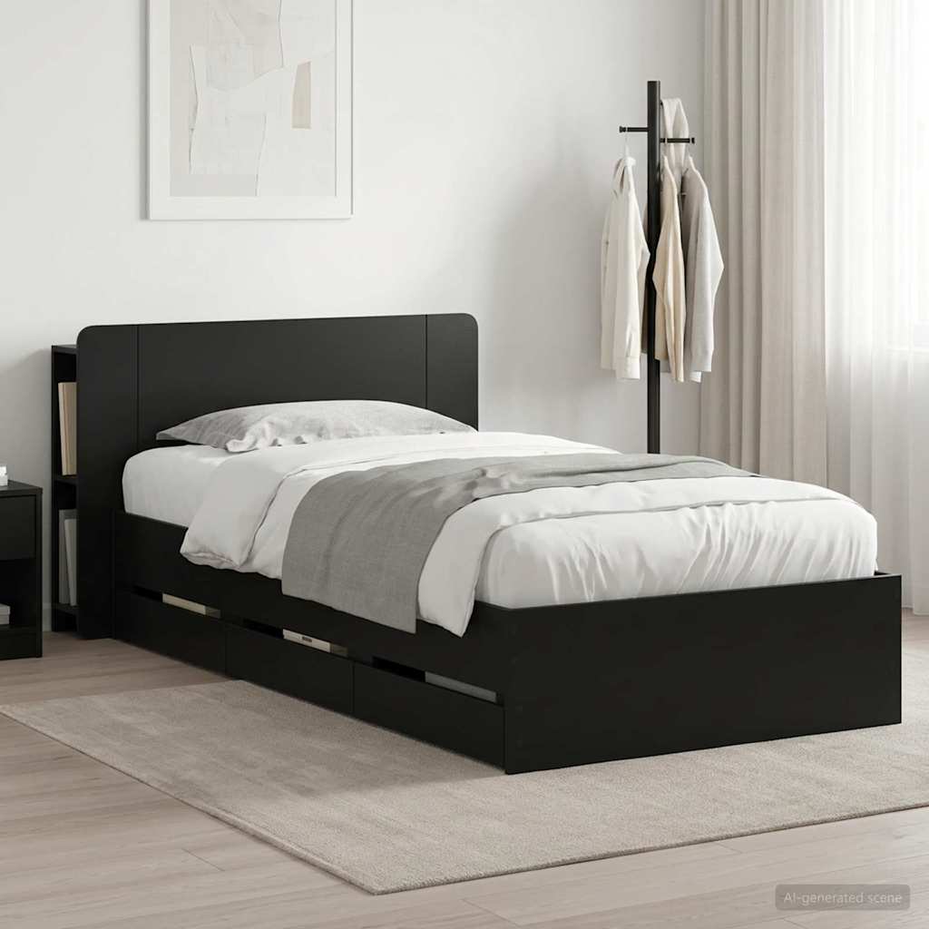 Bed Frame with Storage Black 90 x 190 cm Engineered Wood