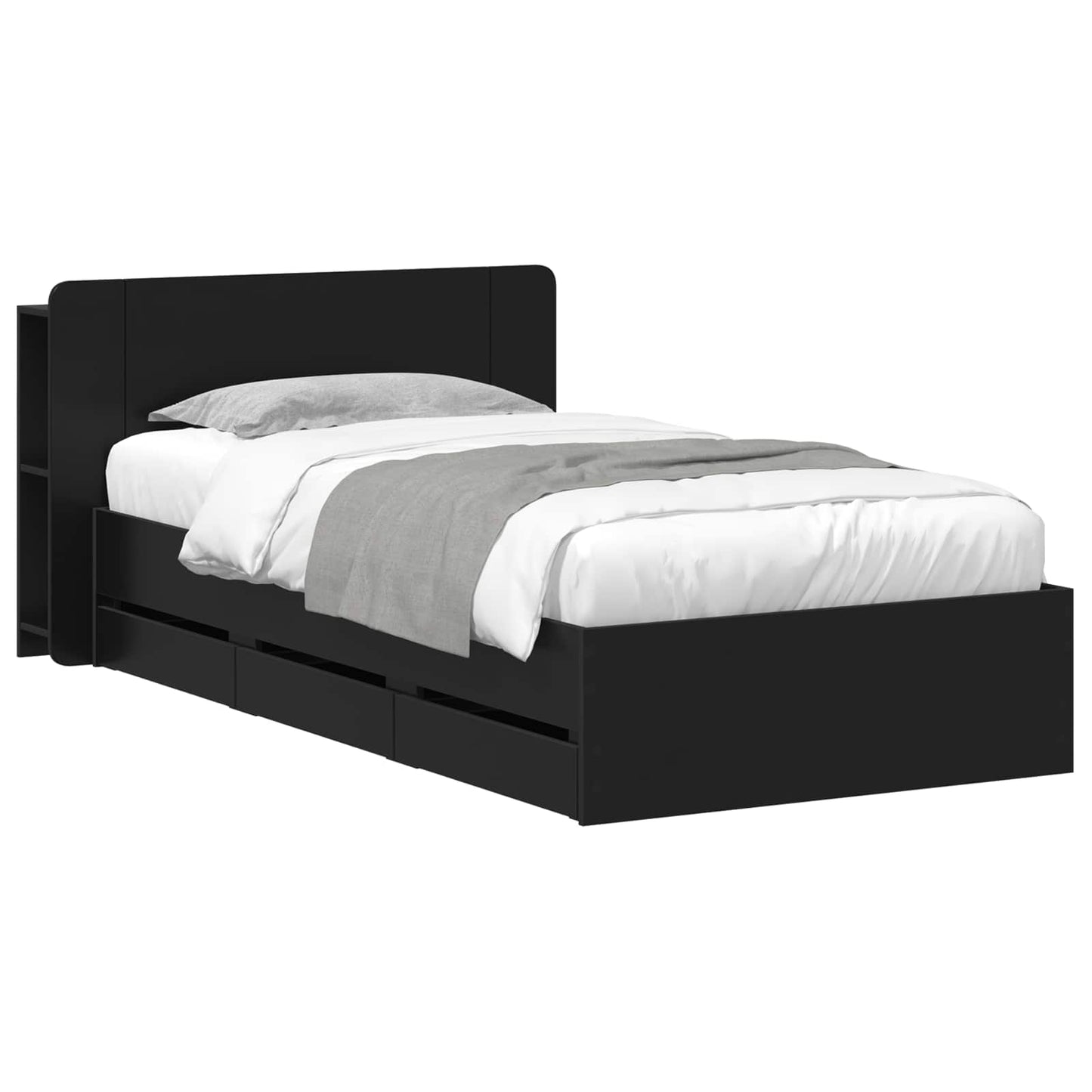 Bed Frame with Storage Black 90 x 190 cm Engineered Wood