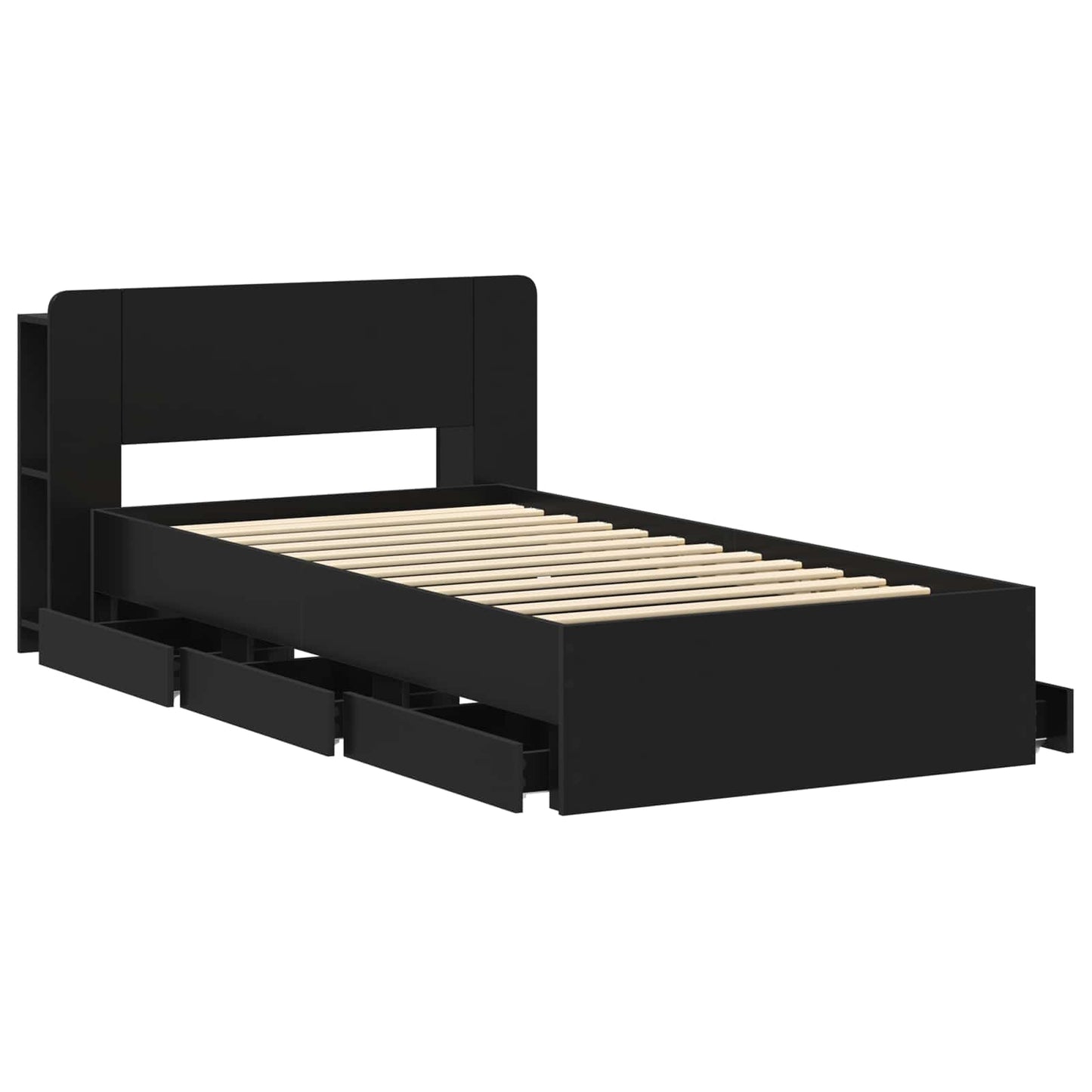 Bed Frame with Storage Black 90 x 190 cm Engineered Wood