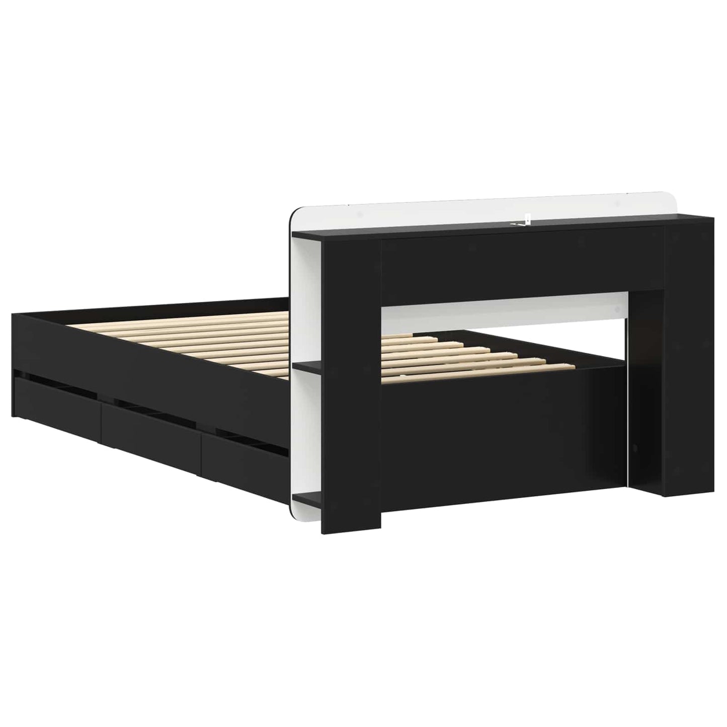 Bed Frame with Storage Black 90 x 190 cm Engineered Wood