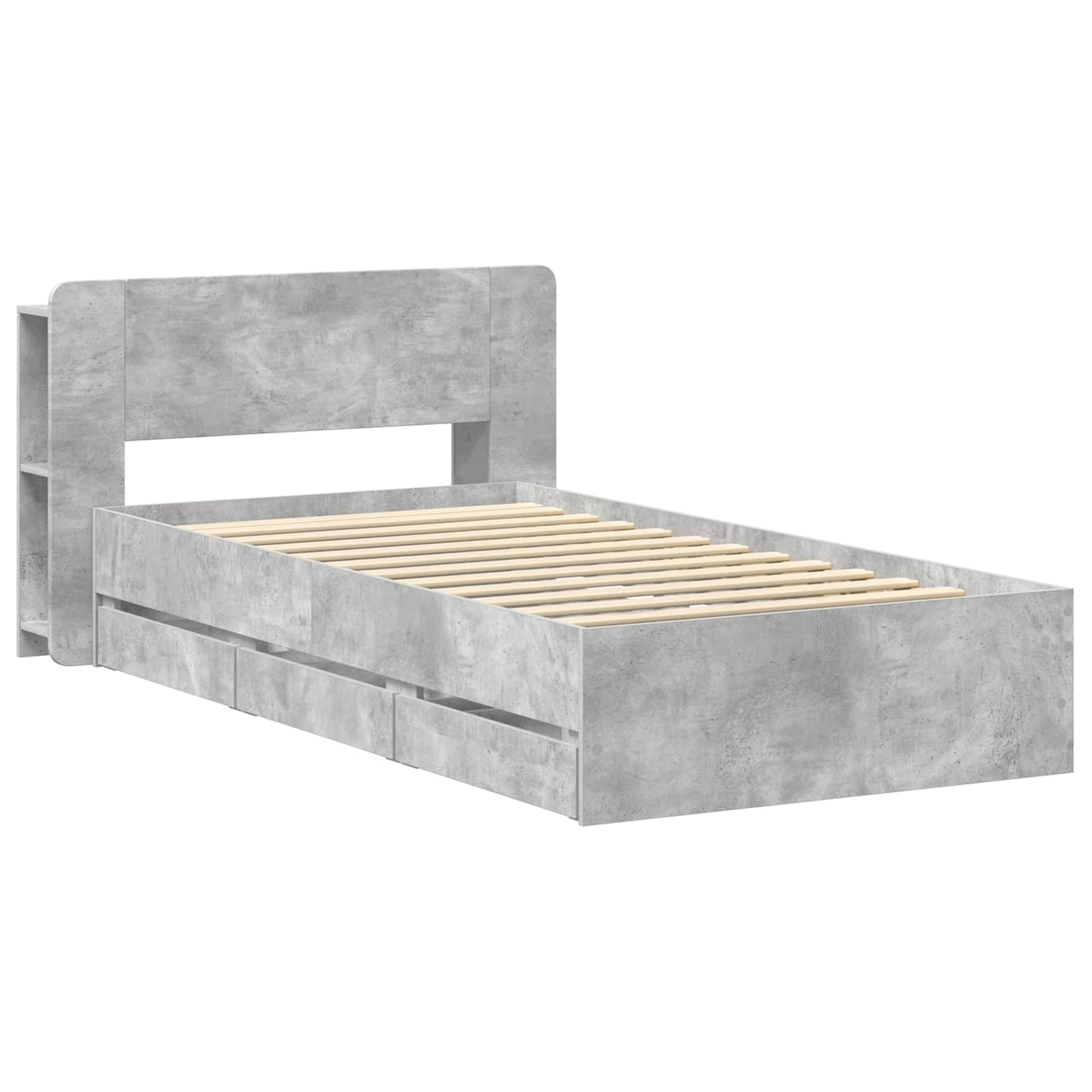Bed Frame with Storage with Headboard Concrete Grey 90 x 190 cm