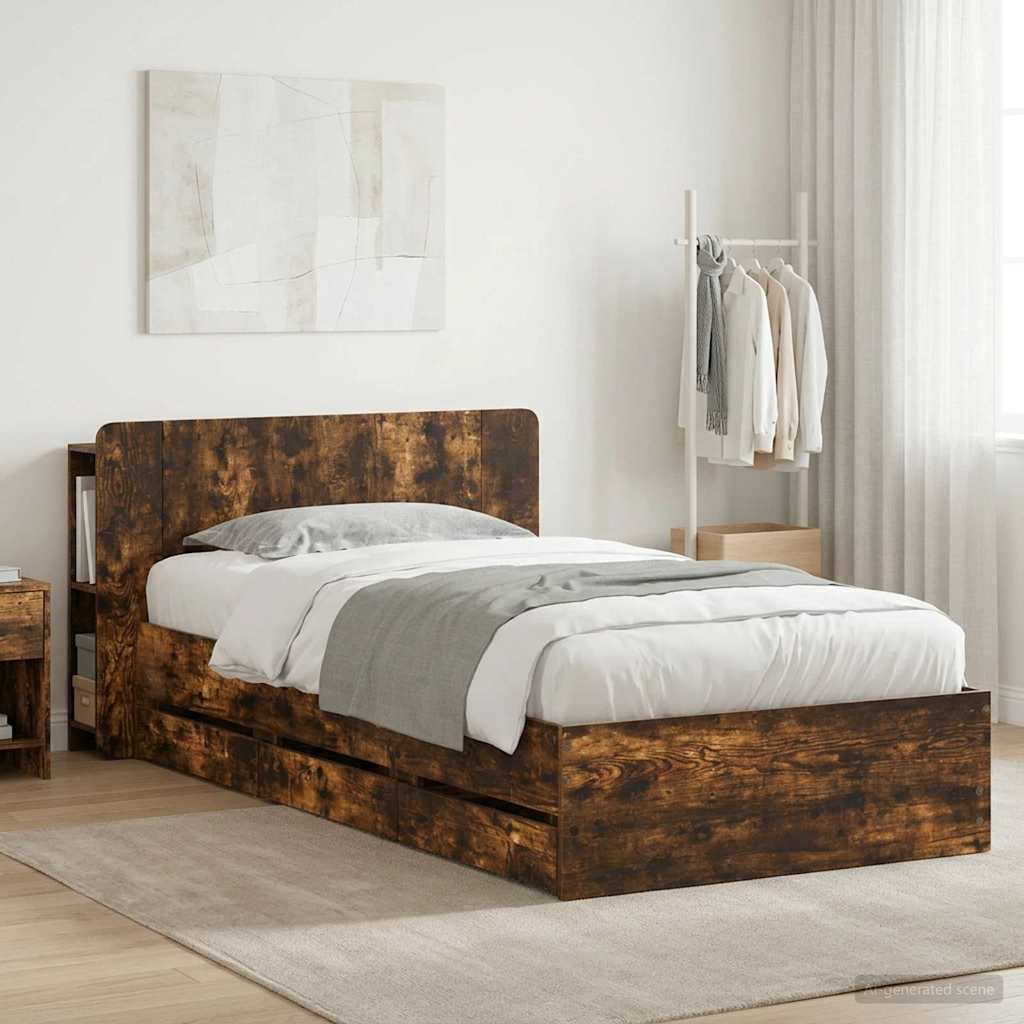 Bed Frame with Storage Smoked Oak 100 x 200 cm Engineered Wood