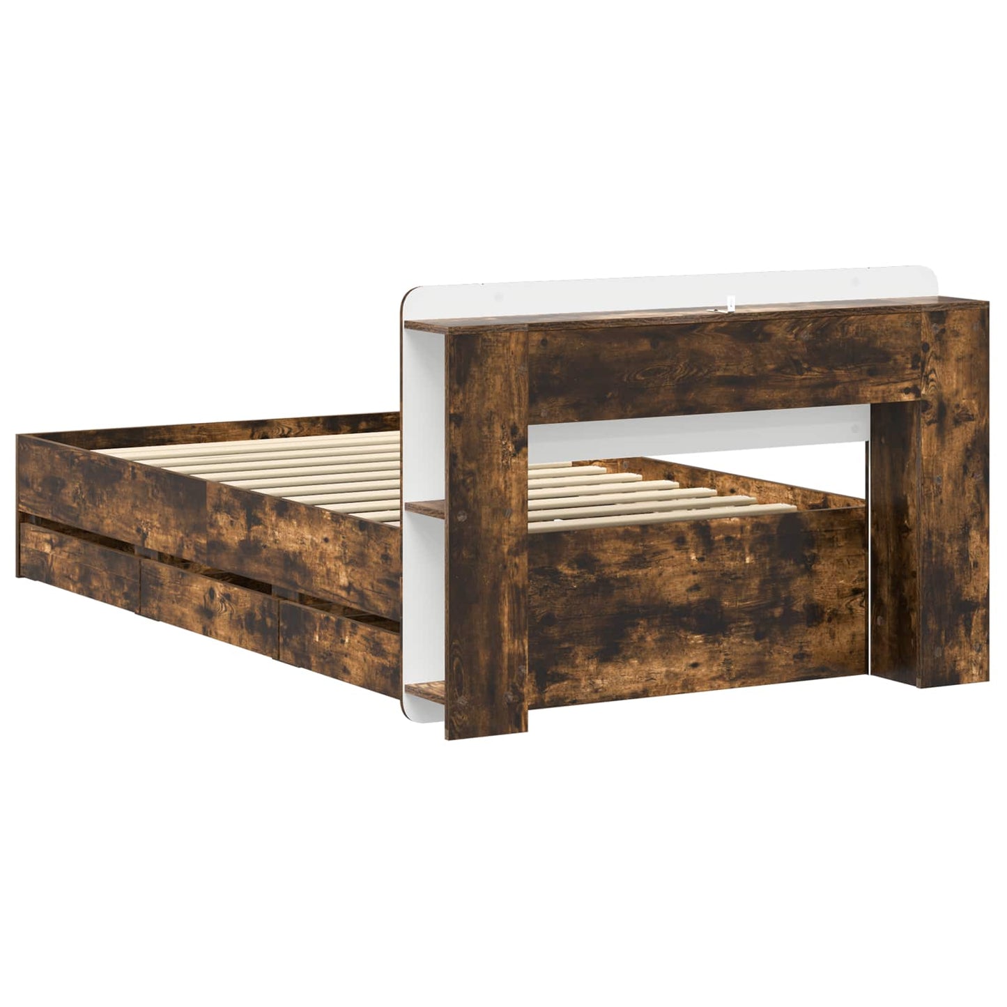 Bed Frame with Storage Smoked Oak 100 x 200 cm Engineered Wood