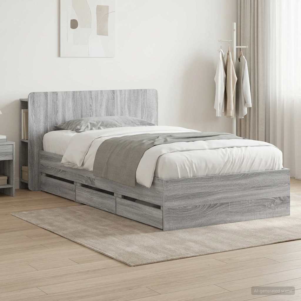 Bed Frame with Storage Grey Sonoma 90 x 200 cm Engineered Wood