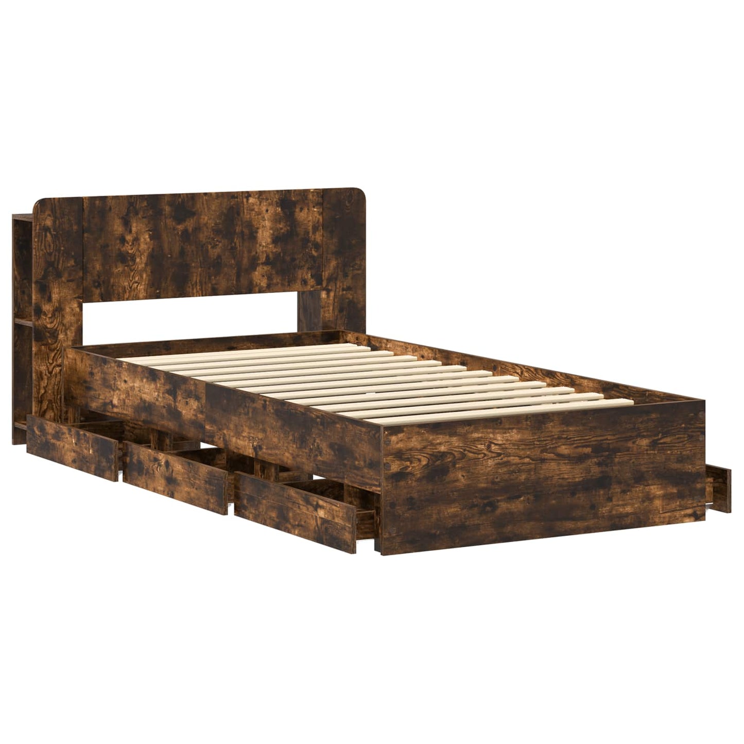 Bed Frame with Storage Smoked Oak 90 x 200 cm Engineered Wood