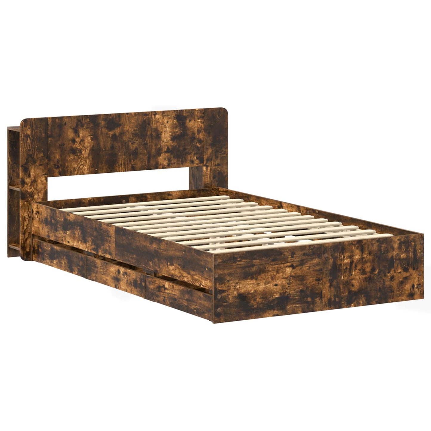 Bed Frame with Storage Smoked Oak 120 x 190 cm Engineered Wood
