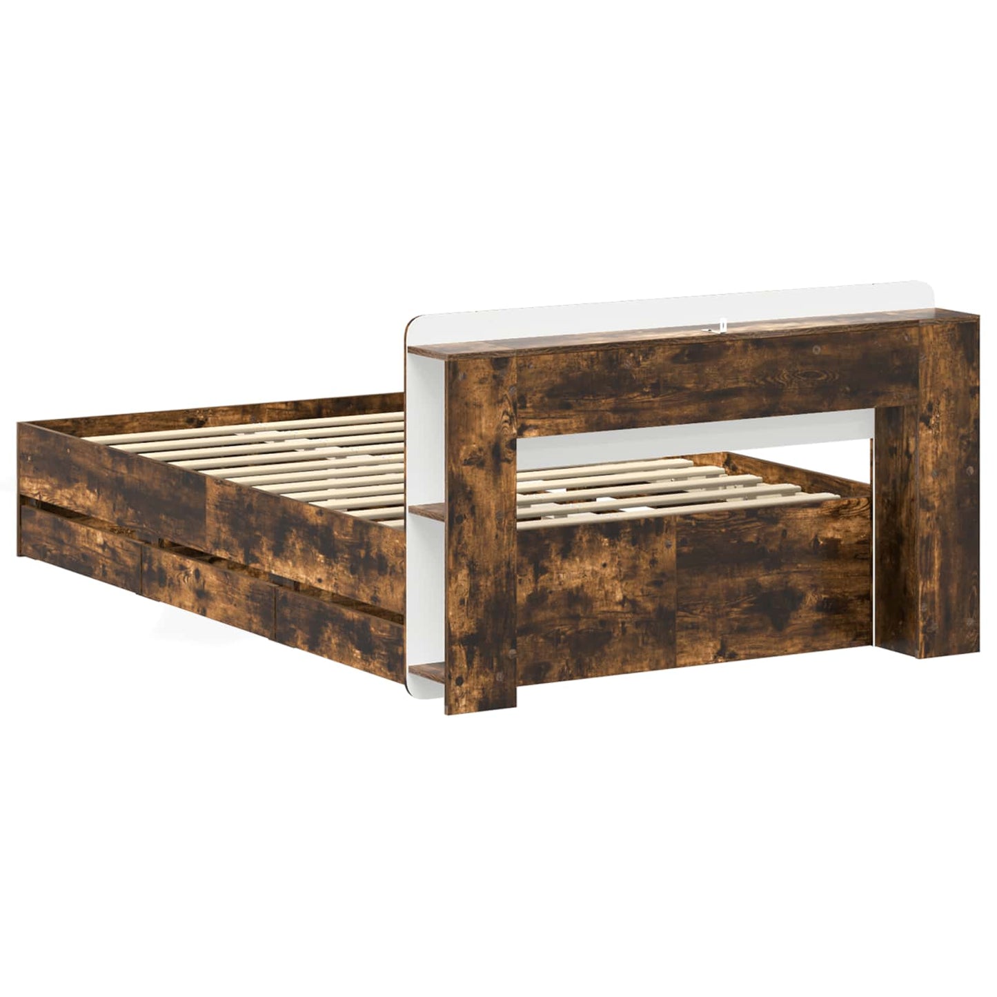 Bed Frame with Storage Smoked Oak 120 x 190 cm Engineered Wood