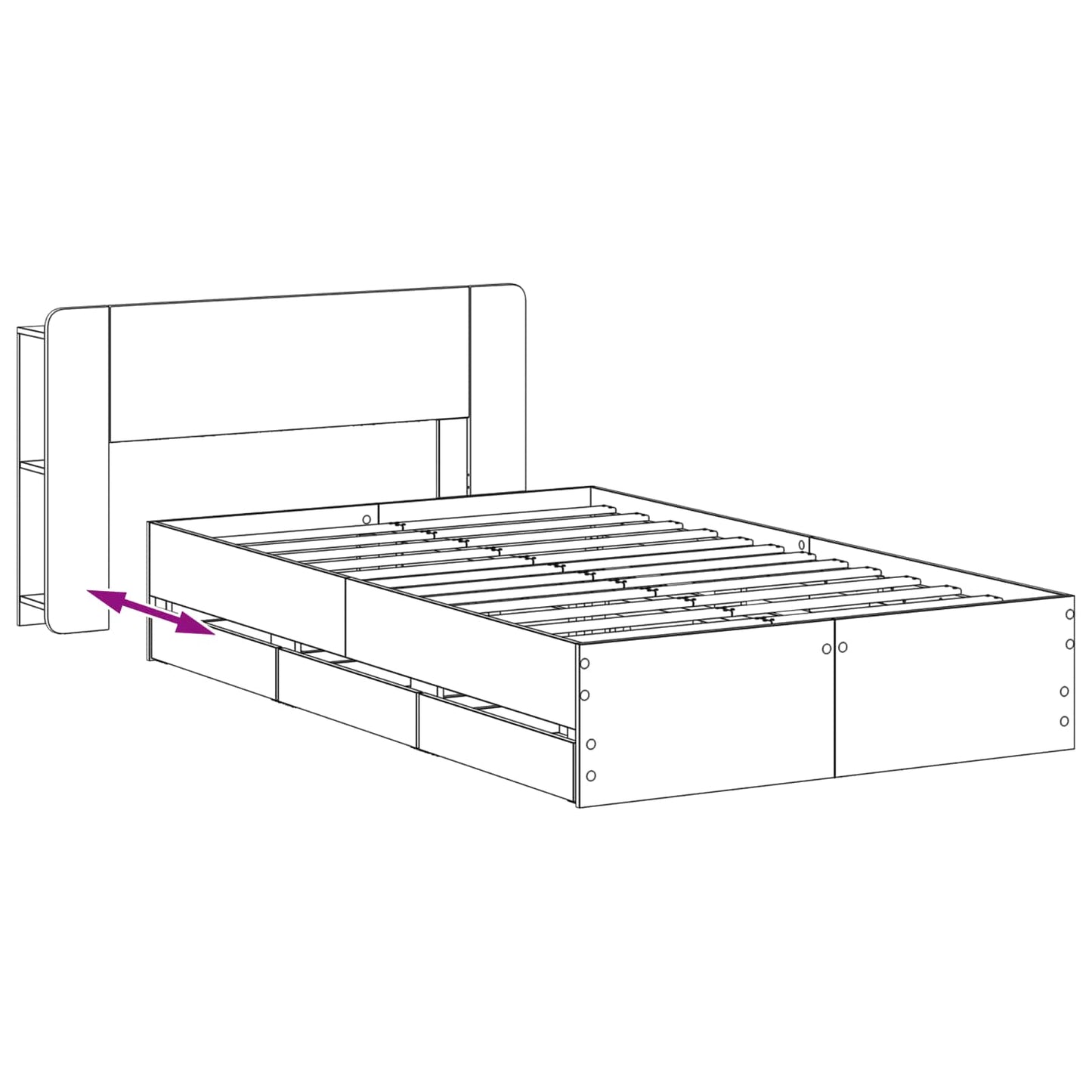 Bed Frame with Storage Smoked Oak 120 x 190 cm Engineered Wood