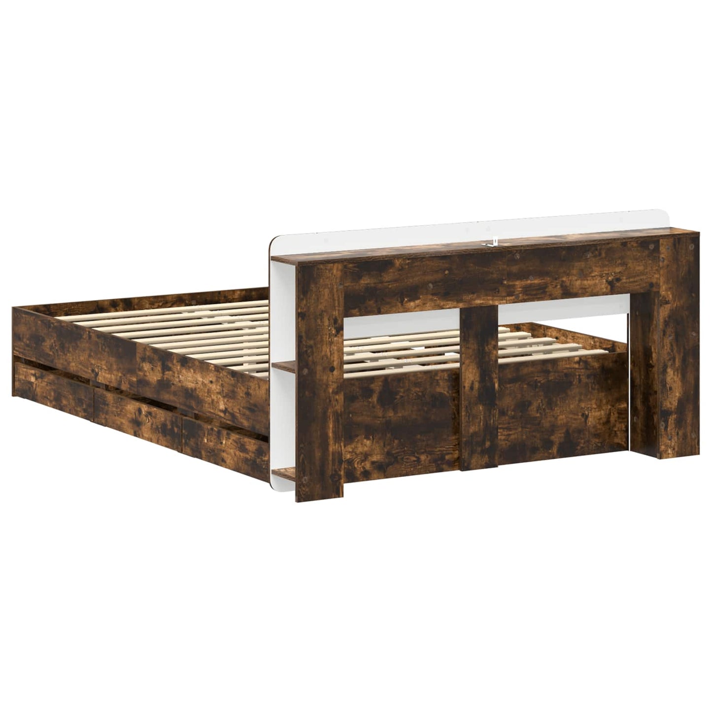 Bed Frame with Storage Smoked Oak 135 x 190 cm Engineered Wood