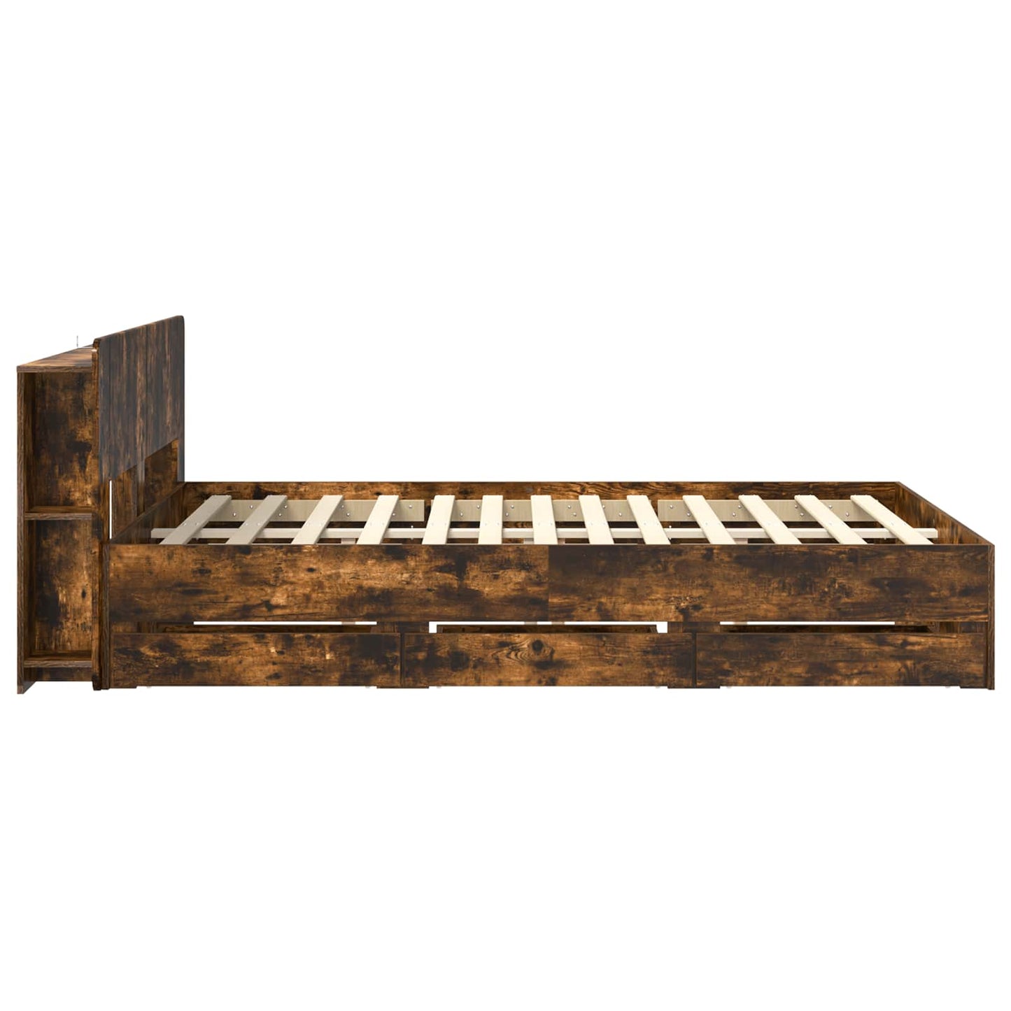 Bed Frame with Storage Smoked Oak 135 x 190 cm Engineered Wood