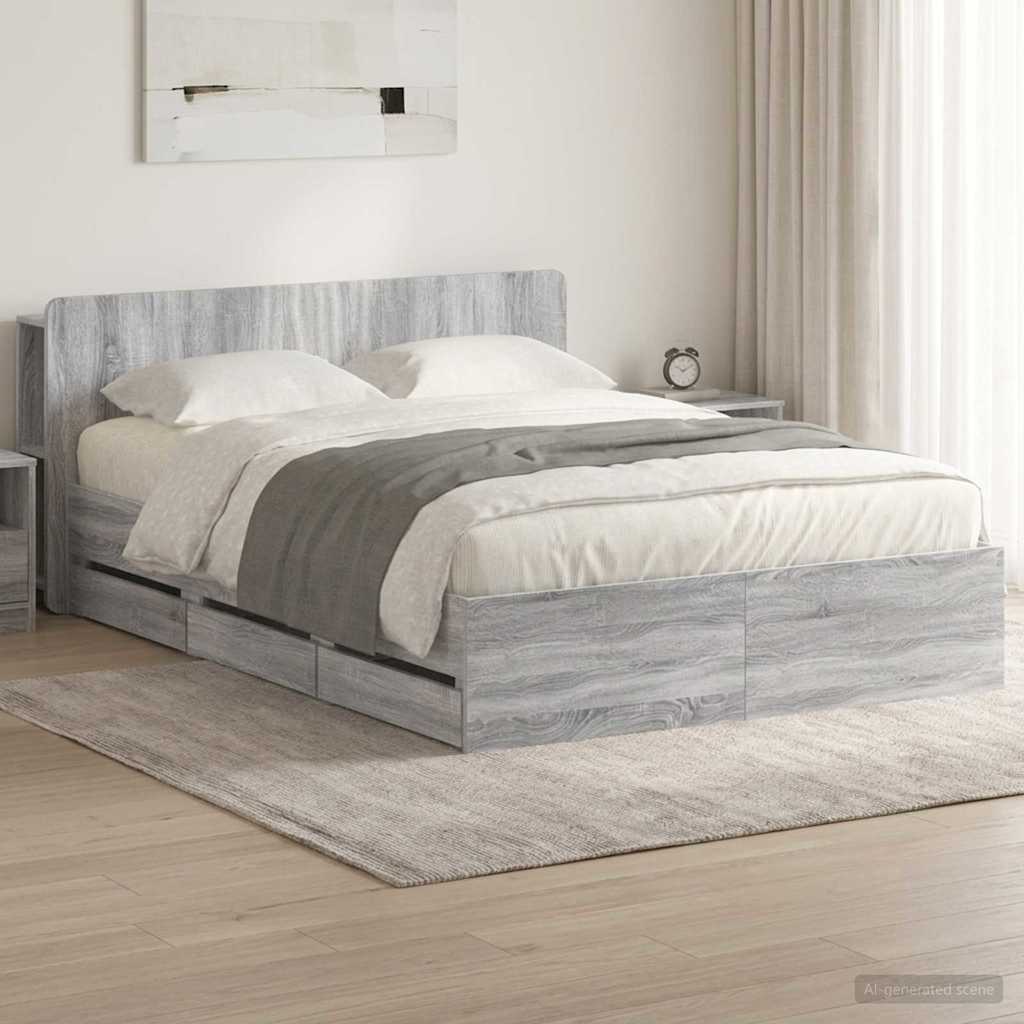 Bed Frame with Storage Grey Sonoma 150 x 200 cm Engineered Wood