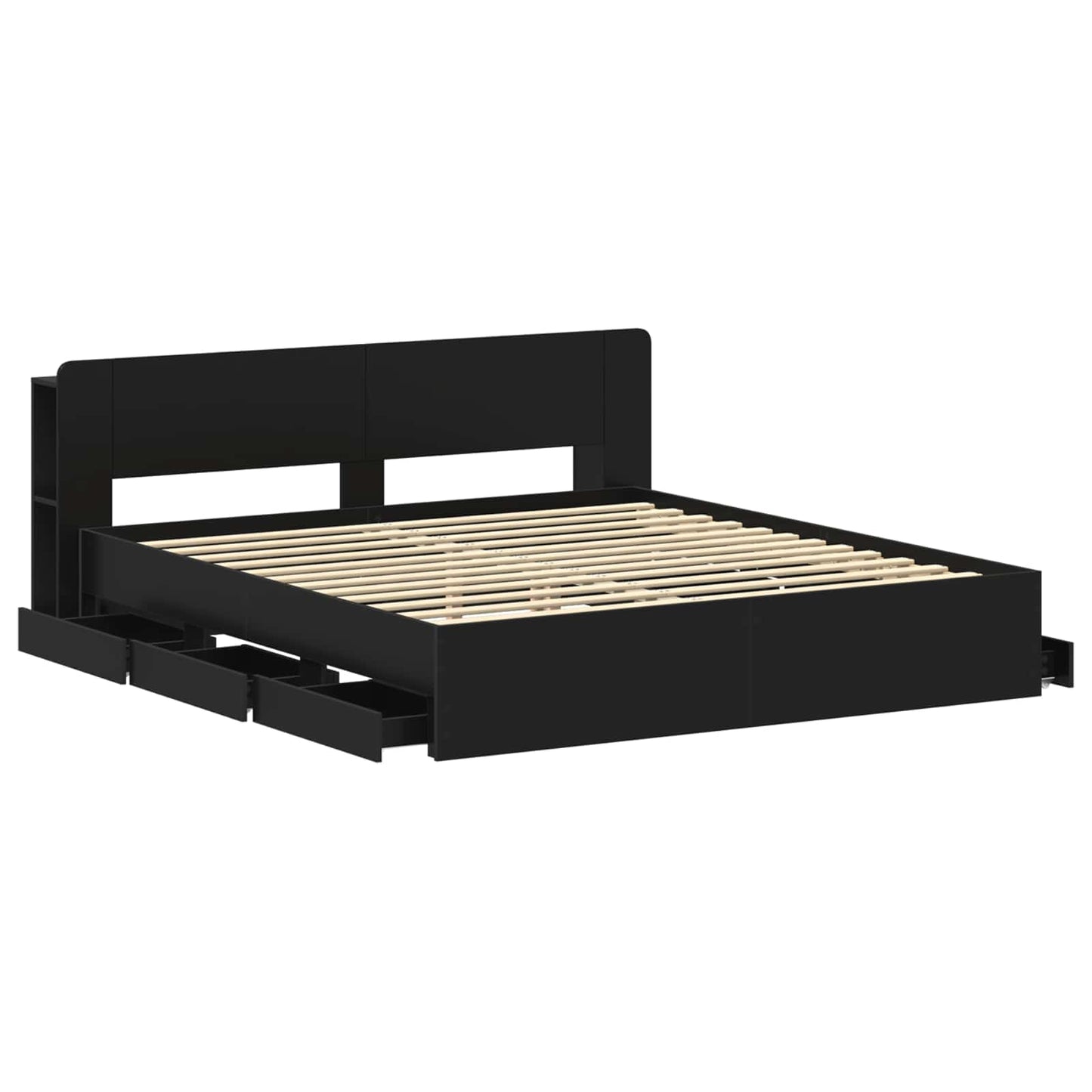 Bed Frame with Storage Black 180 x 200 cm Engineered Wood