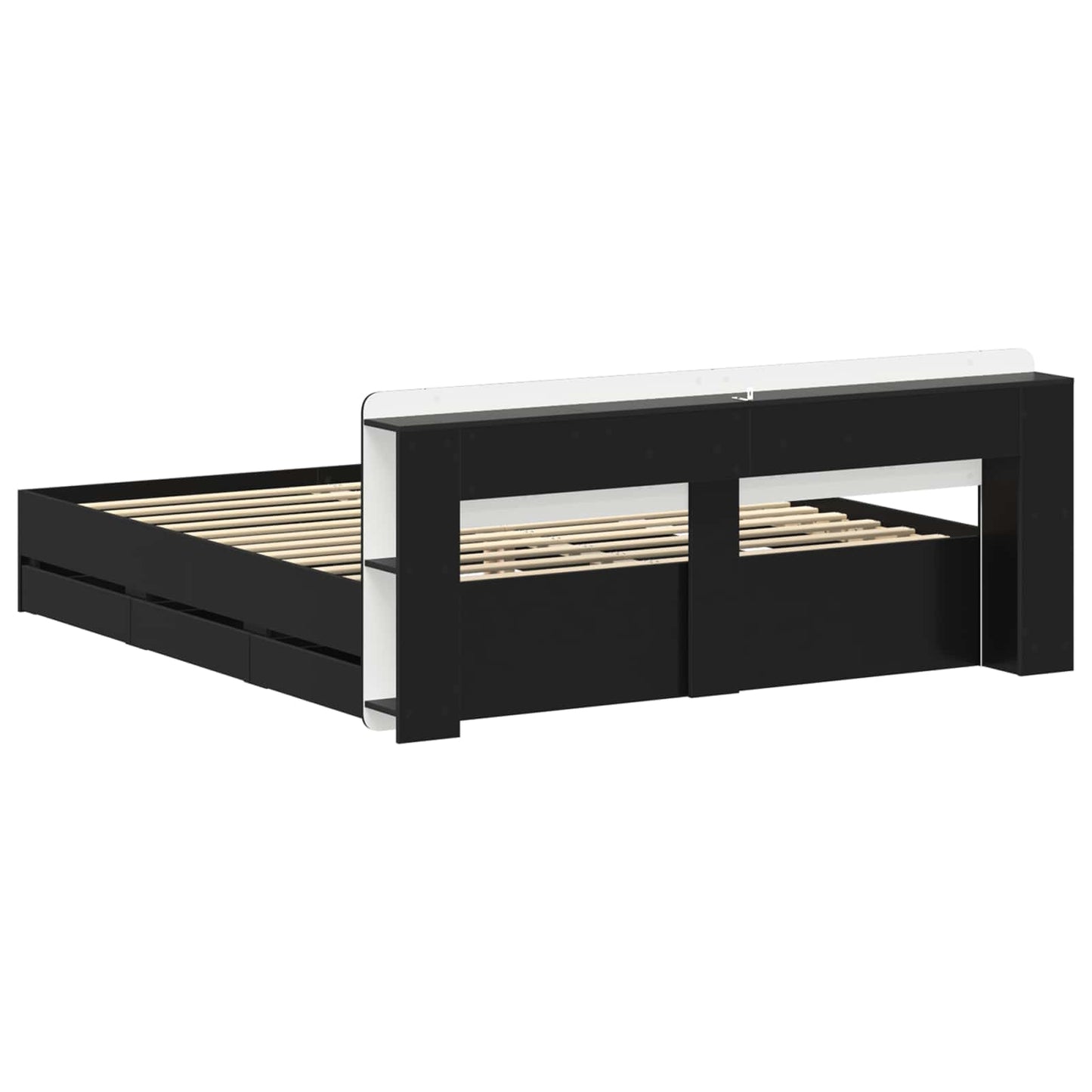 Bed Frame with Storage Black 180 x 200 cm Engineered Wood