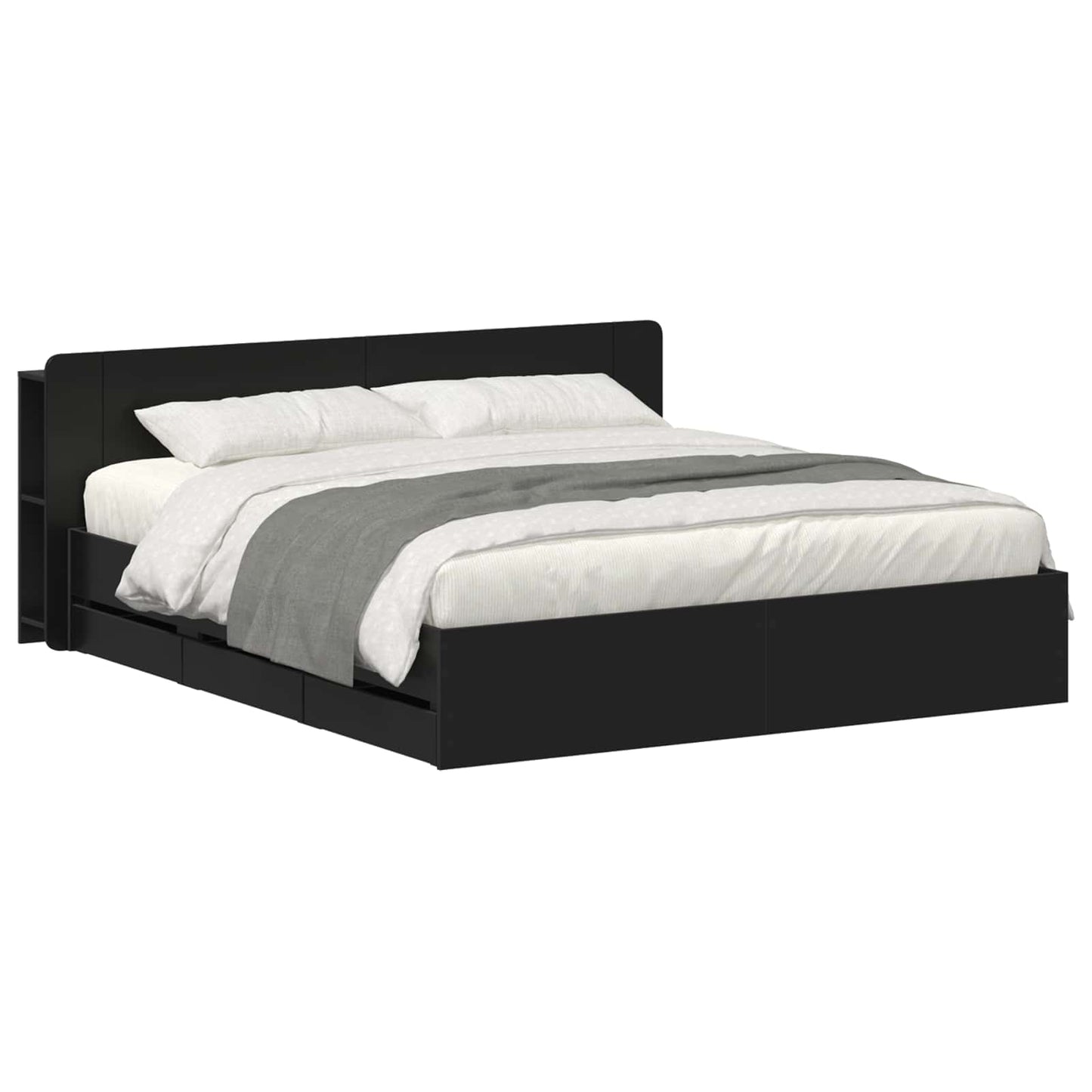 Bed Frame with Storage Black 200 x 200 cm Engineered Wood