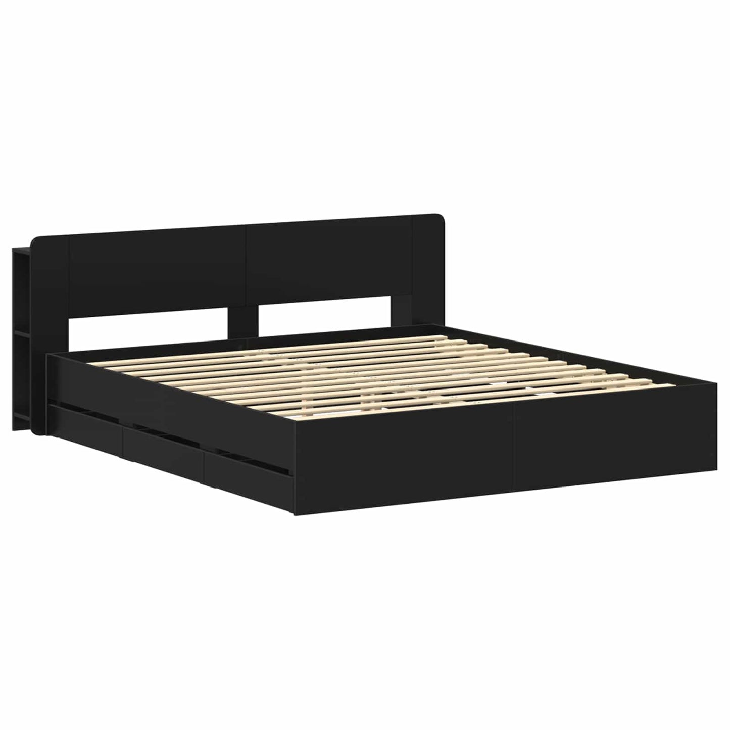 Bed Frame with Storage Black 200 x 200 cm Engineered Wood
