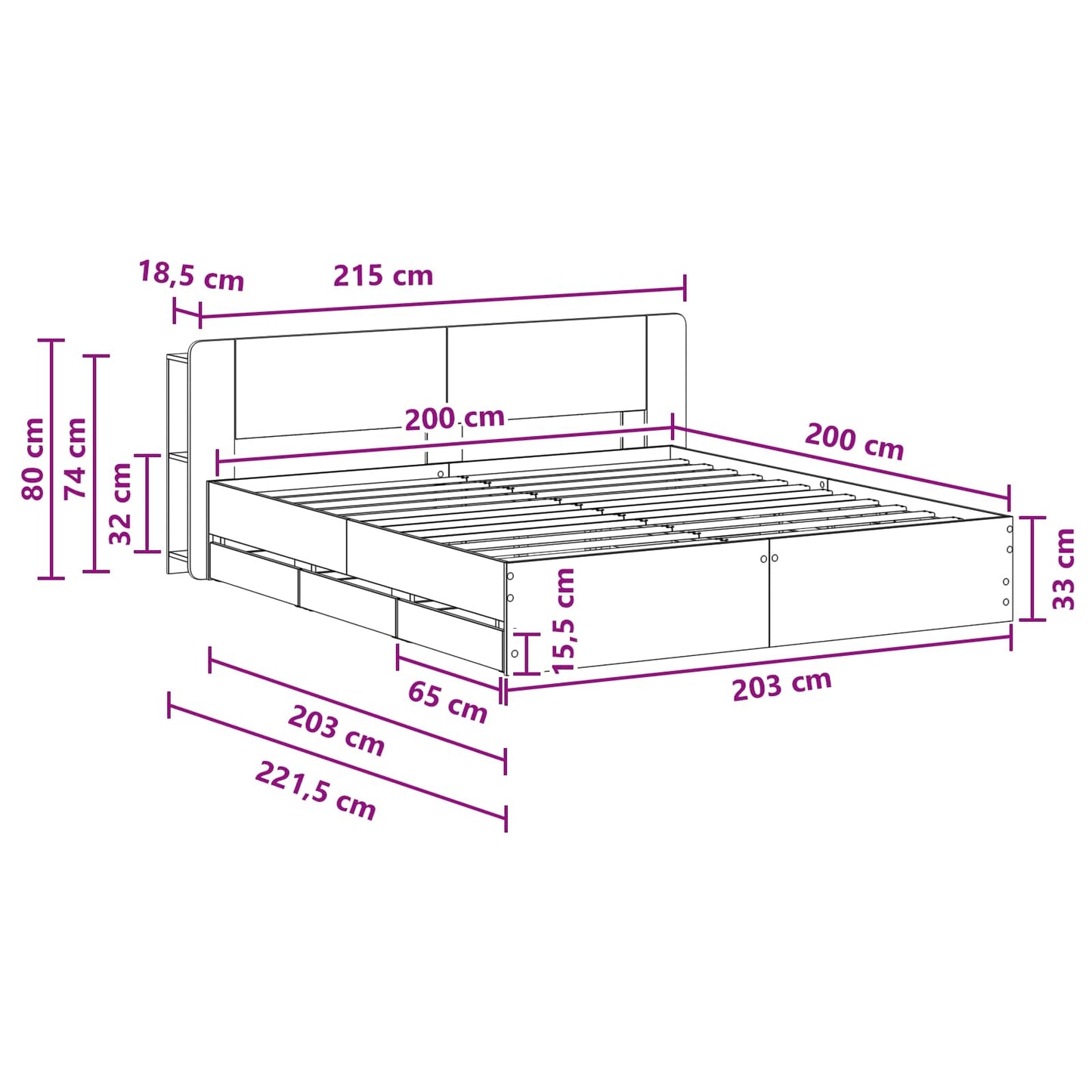 Bed Frame with Storage Black 200 x 200 cm Engineered Wood