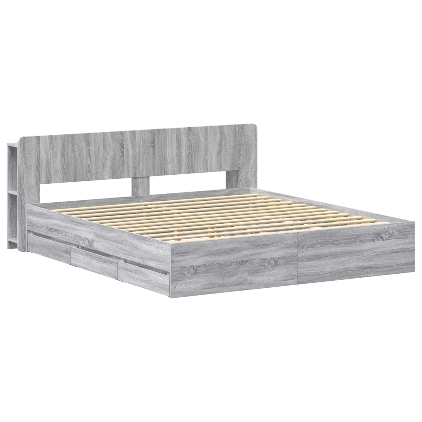 Bed Frame with Storage Grey Sonoma 200 x 200 cm Engineered Wood