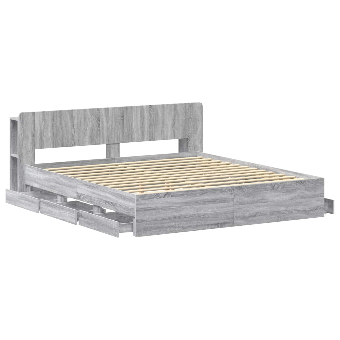 Bed Frame with Storage Grey Sonoma 200 x 200 cm Engineered Wood